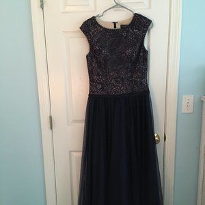 Navy Floor Length Dress with Lace Detail